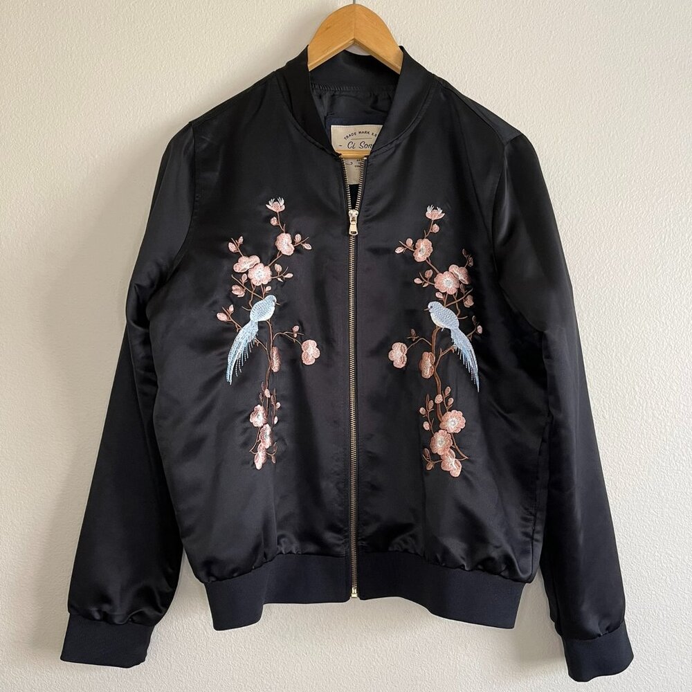 Women's Ci Sono by Cavalini Embroidered Bomber Jacket, Size M